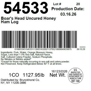 Boar's Head Uncured Honey Ham Log