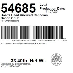 Boar's Head Uncured Canadian Bacon Chub