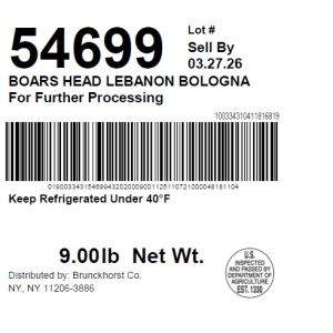 BOARS HEAD LEBANON BOLOGNA For Further Processing