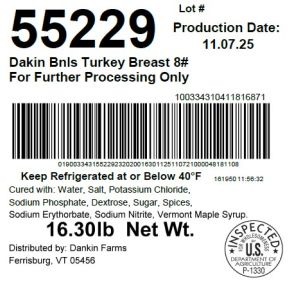 Dakin Bnls Turkey Breast 8# For Further Processing Only