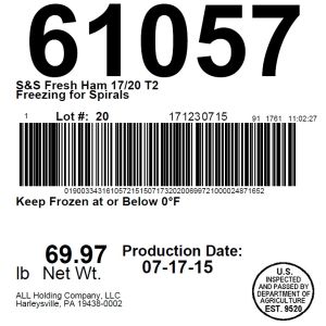 S&S Fresh Ham 17/20 T2 Freezing for Spirals