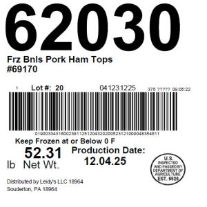 Frz Bnls Pork Ham Tops #69170