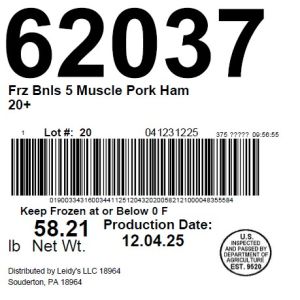 Frz Bnls 5 Muscle Pork Ham 20+