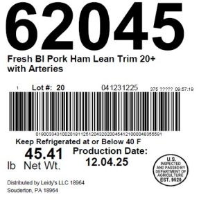 Fresh BI Pork Ham Lean Trim 20+ with Arteries