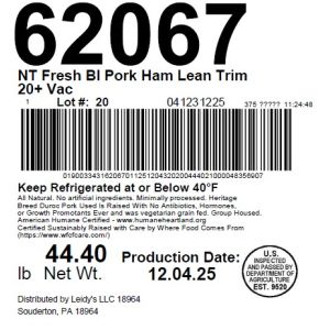NT Fresh BI Pork Ham Lean Trim 20+ Vac