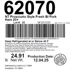 NT Prosciutto Style Fresh BI Pork Ham 25+