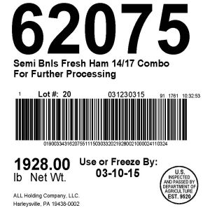 Fresh Semi Bnls Pork Ham 14/17 Combo For Further Processing