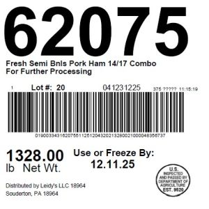 Fresh Semi Bnls Pork Ham 14/17 Combo For Further Processing