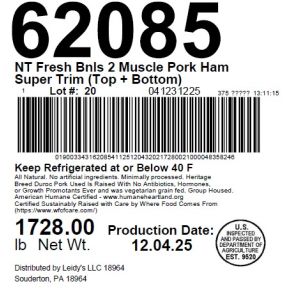 NT Fresh Bnls 2 Muscle Pork Ham Super Trim (Top + Bottom)
