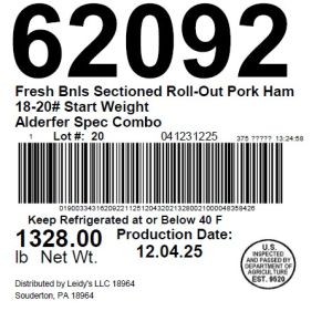 Fresh Bnls Sectioned Roll-Out Pork Ham 18-20# Start Weight