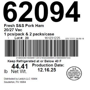 Fresh S&S Pork Ham 20/27 Vac