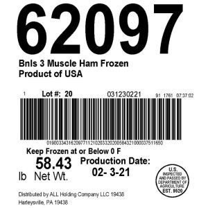 Bnls 3 Muscle Ham Frozen Product of USA