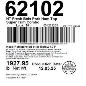 NT Fresh Bnls Pork Ham Top Super Trim Combo