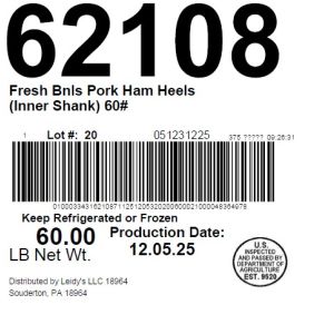 Fresh Bnls Pork Ham Heels (Inner Shank) 60#