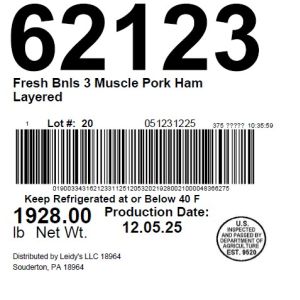 Fresh Bnls 3 Muscle Pork Ham Layered