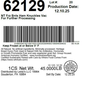 NT Frz Bnls Ham Knuckles Vac For Further Processing