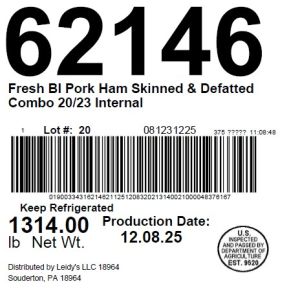 Fresh BI Pork Ham Skinned & Defatted Combo 20/23 Internal