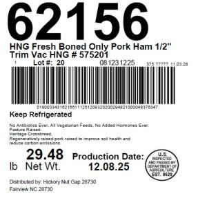 HNG Fresh Boned Only Pork Ham 1/2 Trim Vac HNG # 575201