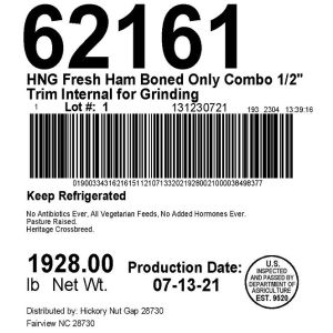 HNG Fresh Bnls Roll Out Ham Combo 1/2 Trim Internal for Grinding