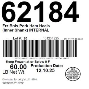 Frz Bnls Pork Ham Heels (Inner Shank) INTERNAL