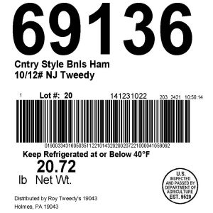 Cntry Style Bnls Ham 10/12# NJ Tweedy