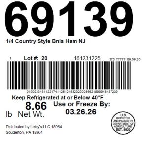 1/4 Country Style Bnls Ham NJ