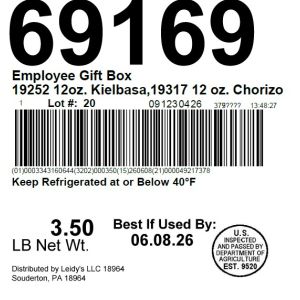 Employee Gift Box 19252 12oz. Kielbasa, 19317 12 oz. Chorizo