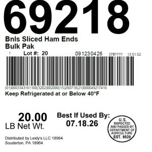 Bnls Sliced Ham Ends Bulk Pak