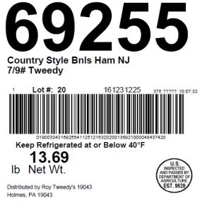 Country Style Bnls Ham NJ 7/9# Tweedy