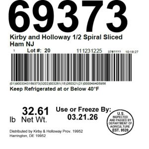 Kirby and Holloway 1/2 Spiral Sliced Ham NJ