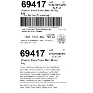 Uncured Black Forest Ham Slicing Log