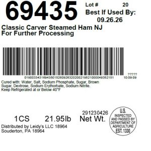 Classic Carver Steamed Ham NJ For Further Processing