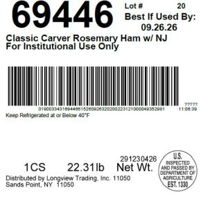 Classic Carver Rosemary Ham w/ NJ For Institutional Use Only