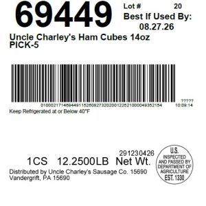 Uncle Charley's Ham Cubes 14oz PICK-5