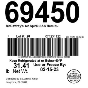 McCaffrey's S&S 1/2 Spiral Ham NJ