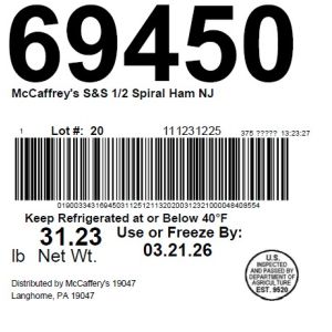 McCaffrey's S&S 1/2 Spiral Ham NJ