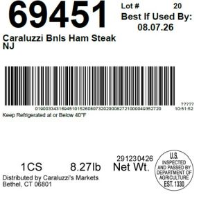 Caraluzzi Bnls Ham Steak NJ