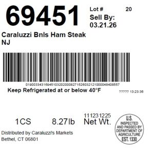 Caraluzzi Bnls Ham Steak NJ