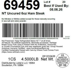 NT Uncured 6oz Ham Steak