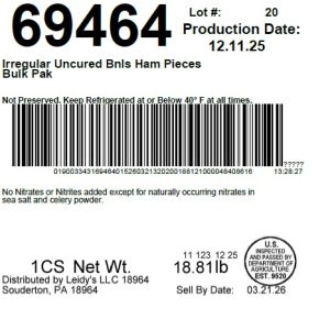 Irregular Uncured Bnls Ham Pieces Bulk Pak