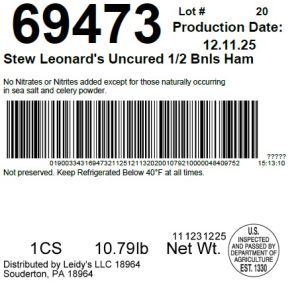 Stew Leonard's Uncured 1/2 Bnls Ham