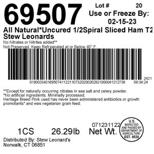 Stew Leonards All Natural Uncured 1/2 Spiral Sliced Ham