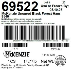 McKenzie Uncured Black Forest Ham 9546
