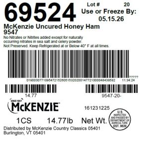 McKenzie Uncured Honey Ham 9547