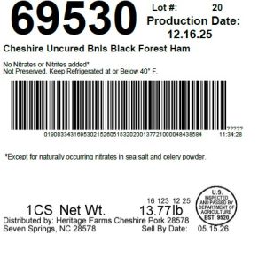 Cheshire Uncured Bnls Black Forest Ham