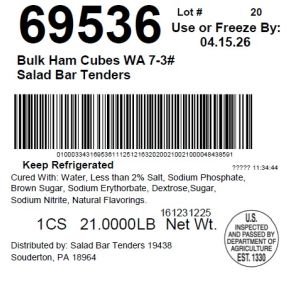 Bulk Ham Cubes WA 7-3# Salad Bar Tenders