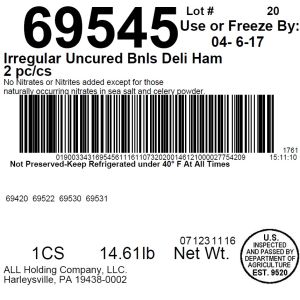 Irregular Uncured Bnls Deli Ham 2 pc/cs