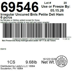 Irregular Uncured Bnls Petite Deli Ham 6 pc/cs