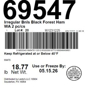 Irregular Bnls Black Forest Ham WA 2 pc/cs