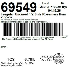 Irregular Uncured 1/2 Bnls Rosemary Ham 2 pc/cs